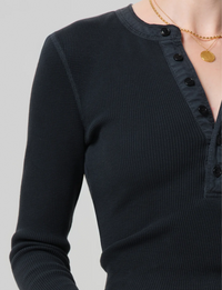 Drea Waffle Henley, Washed Black