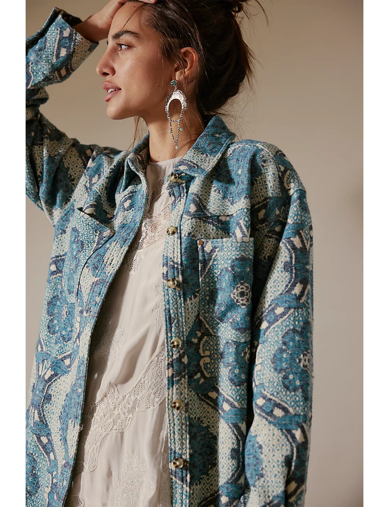 Brick Lane Jacquard Maxi Shirt Jacket, Blue/Combo