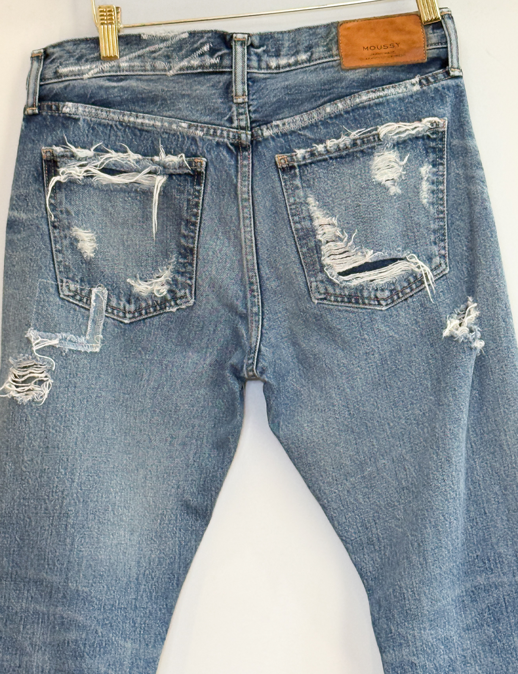 Moussy Tapered Distressed Skinny Jean, Medium Wash