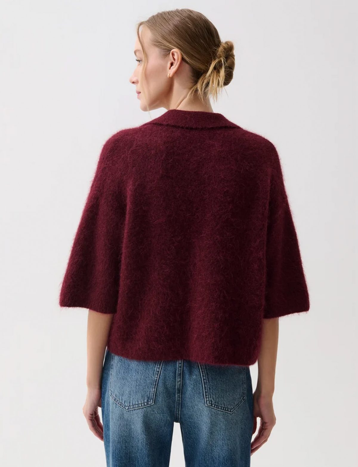 Nadya Alpaca Polo Sweater, Cherry Wine