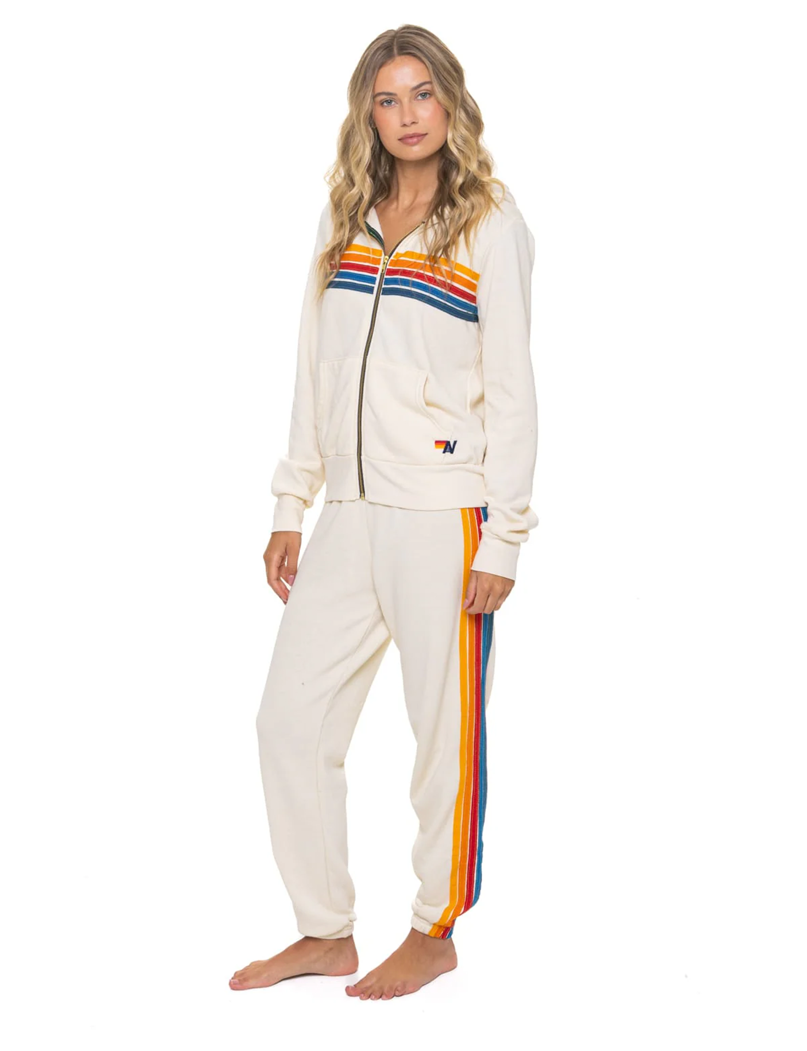 5 Stripe Zip Hoodie, Vintage White/Multi