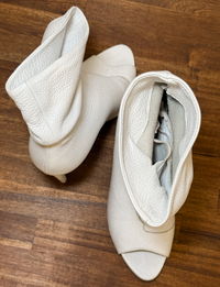 Burberry Pebbled Leather Peep-Toe Ankle Booties, White
