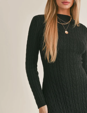 Briana Cable Sweater Mini Dress, Black