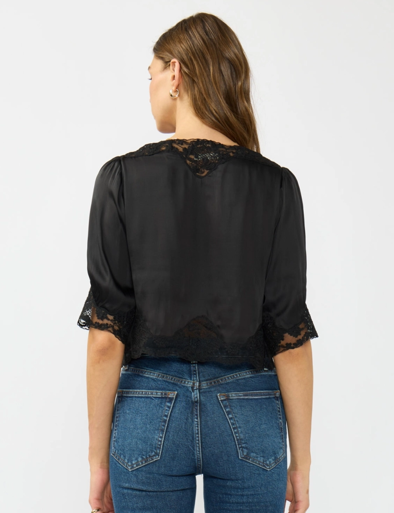 Lace Front Blouse, Black