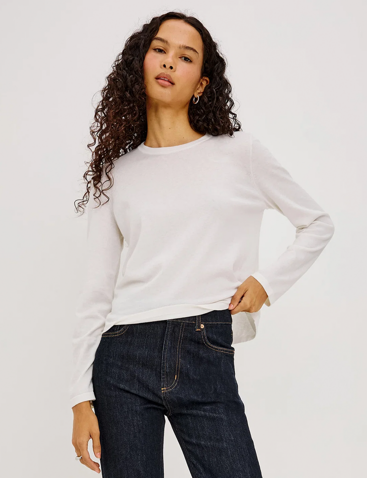 Cotton Cashmere LS Tee, White