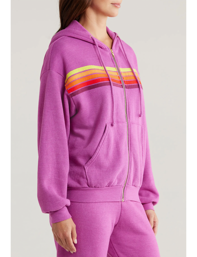 5 Stripe Relaxed Zip Hoodie, Magenta/Orange Yellow