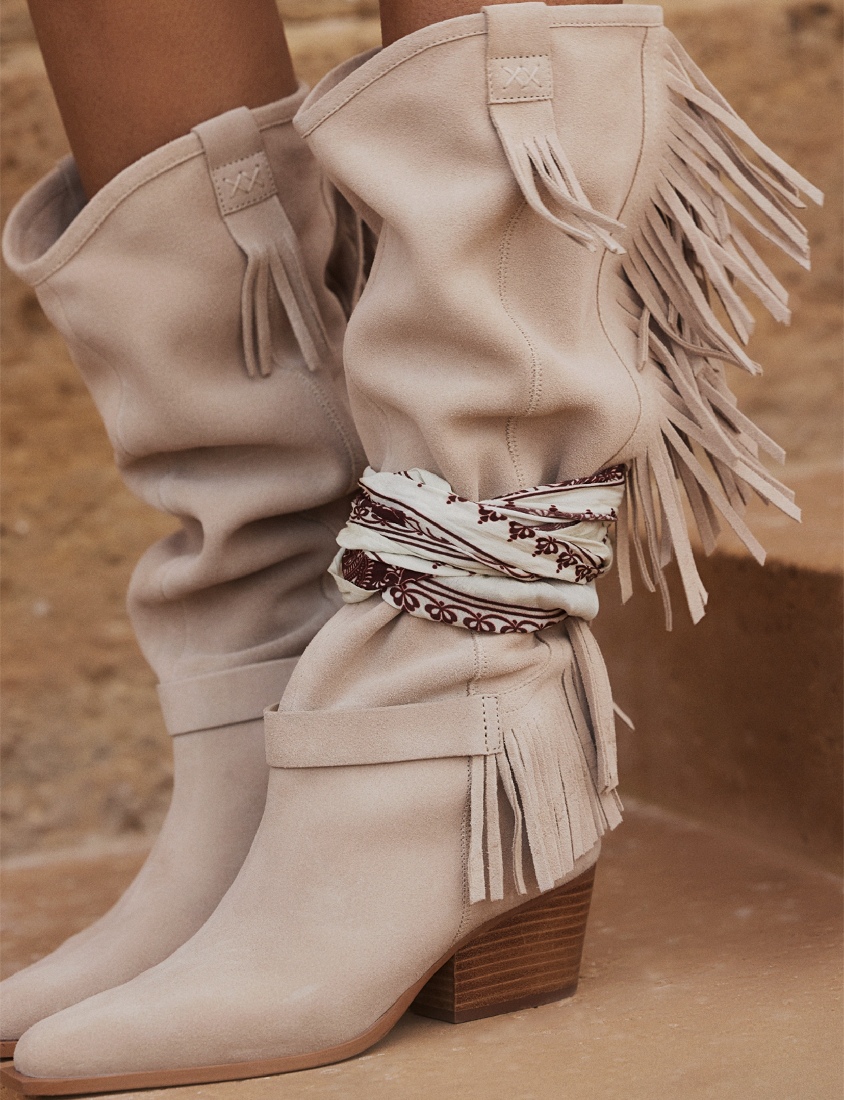 Faith Fringe Western Boot, Shortbread Suede
