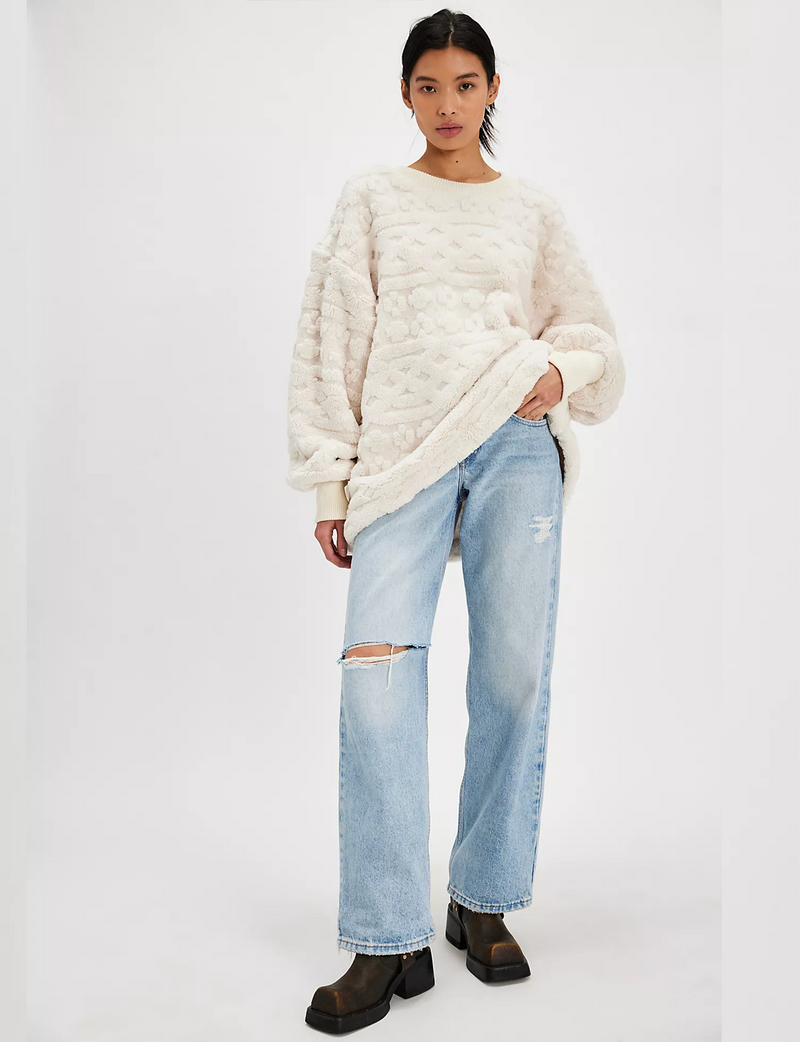 Cable Knit Sweatshirt, Ivory/Combo