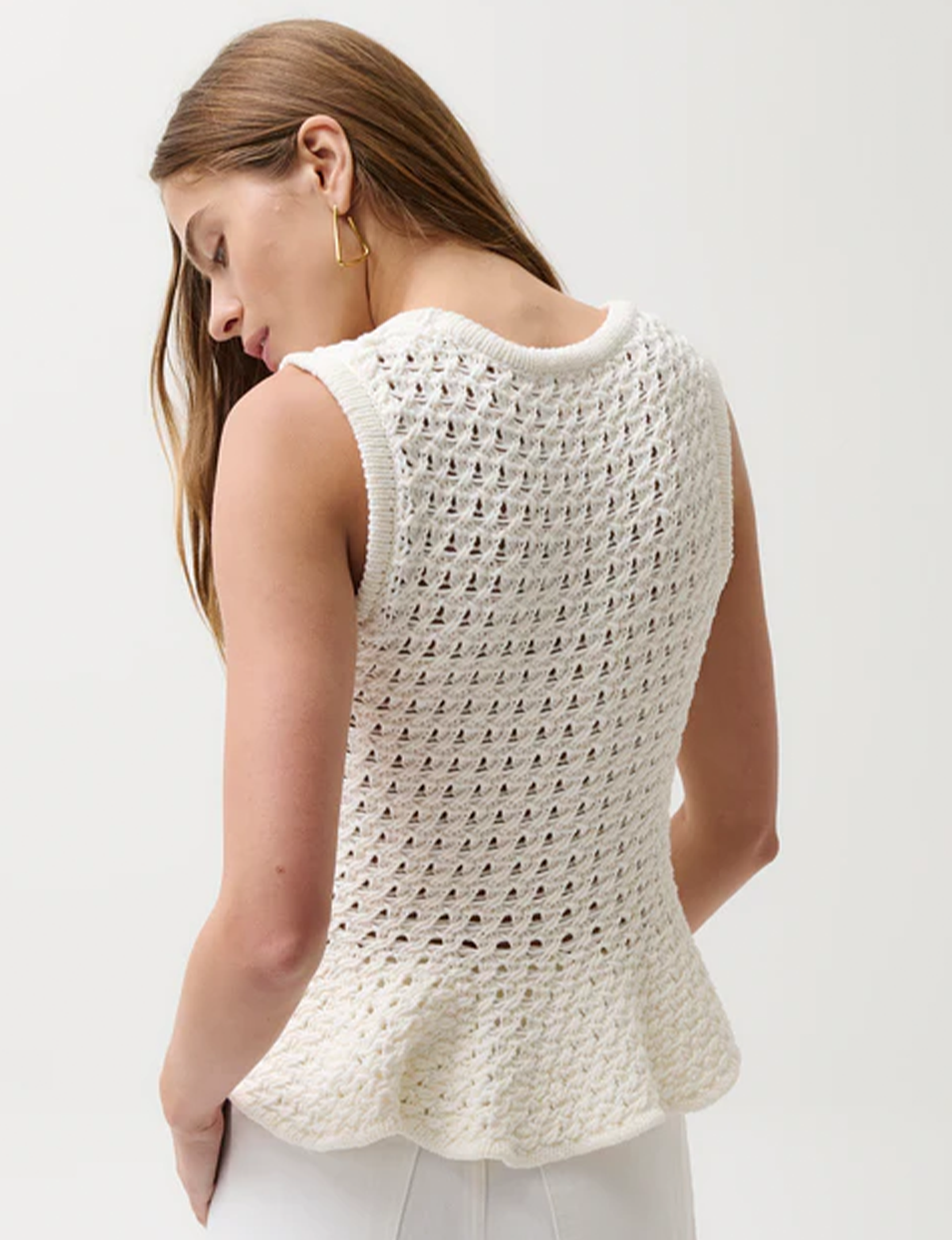 Anna Peplum Sweater Tank, White