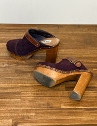 Steve Madden Suede Wooden Platform Mule, Plum
