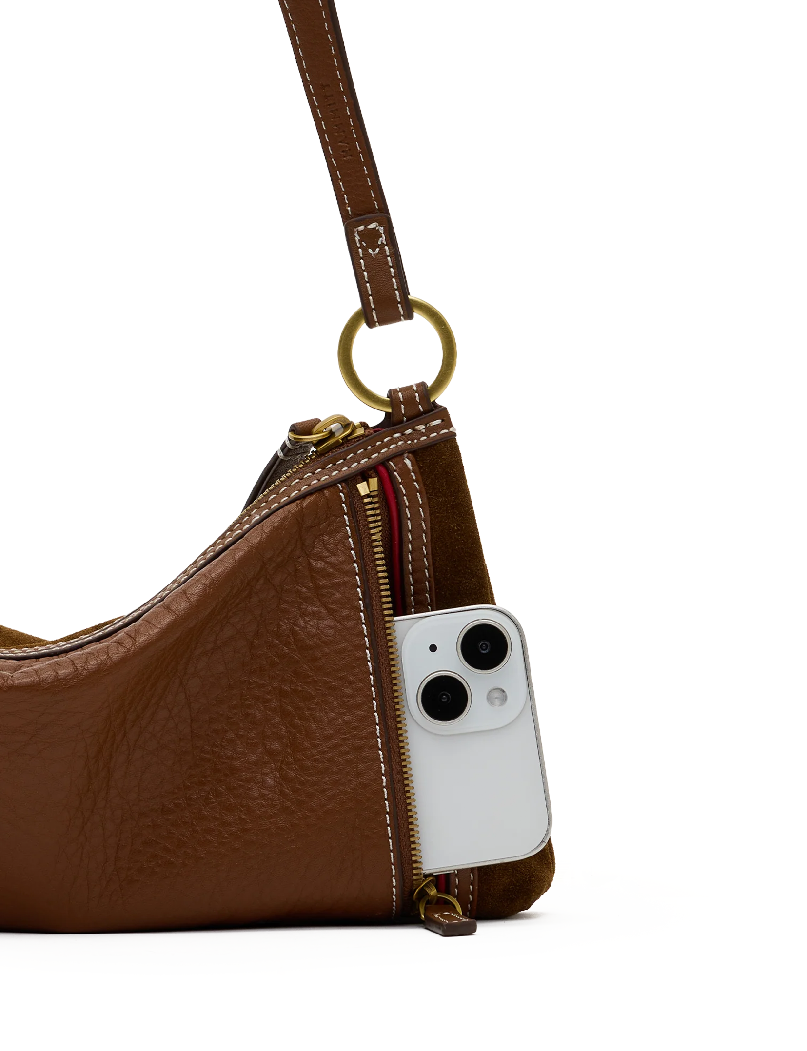 Kyle Small Handbag, Cinnamon Suede/Antique Gold