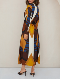 Asymmetric Geo Dress, Brown