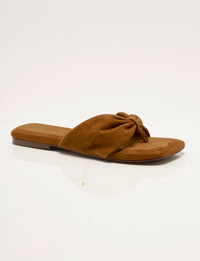 Tia Ruched Vegan Suede Sandal, Driftwood Tan