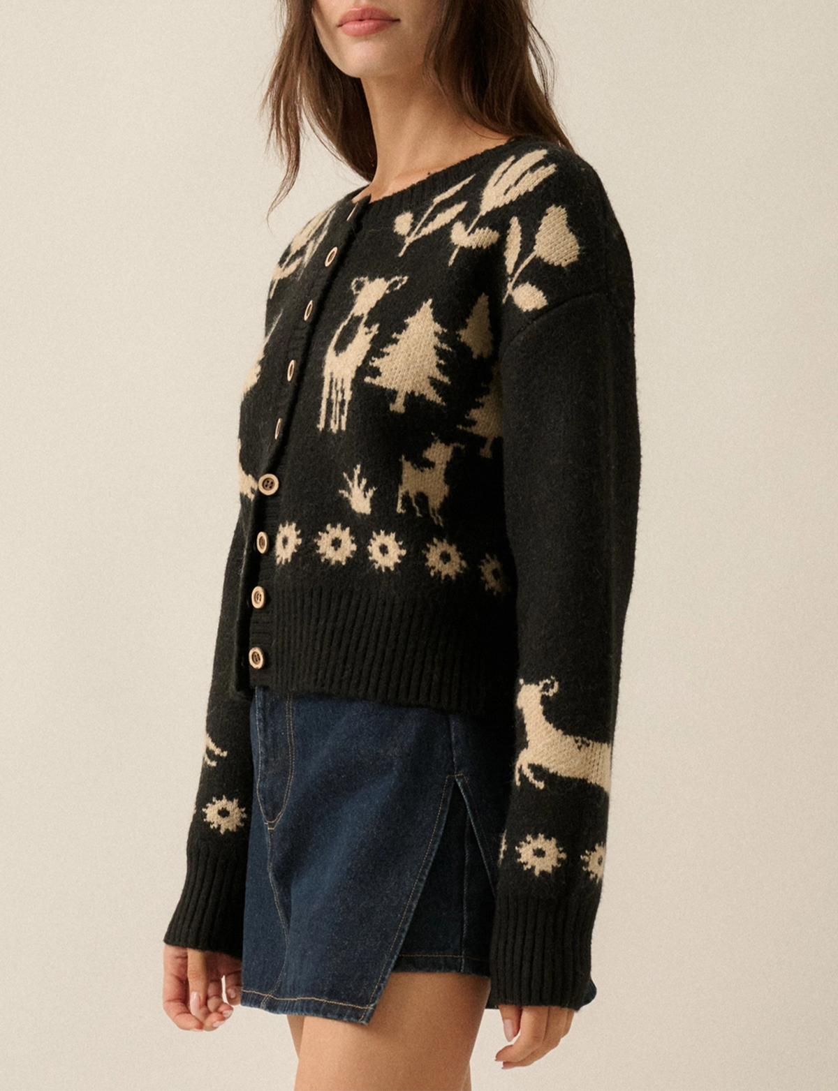 Forest Motif Sweater, Black