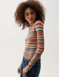 Madison L/S Crew Sweater, Multi Stripe