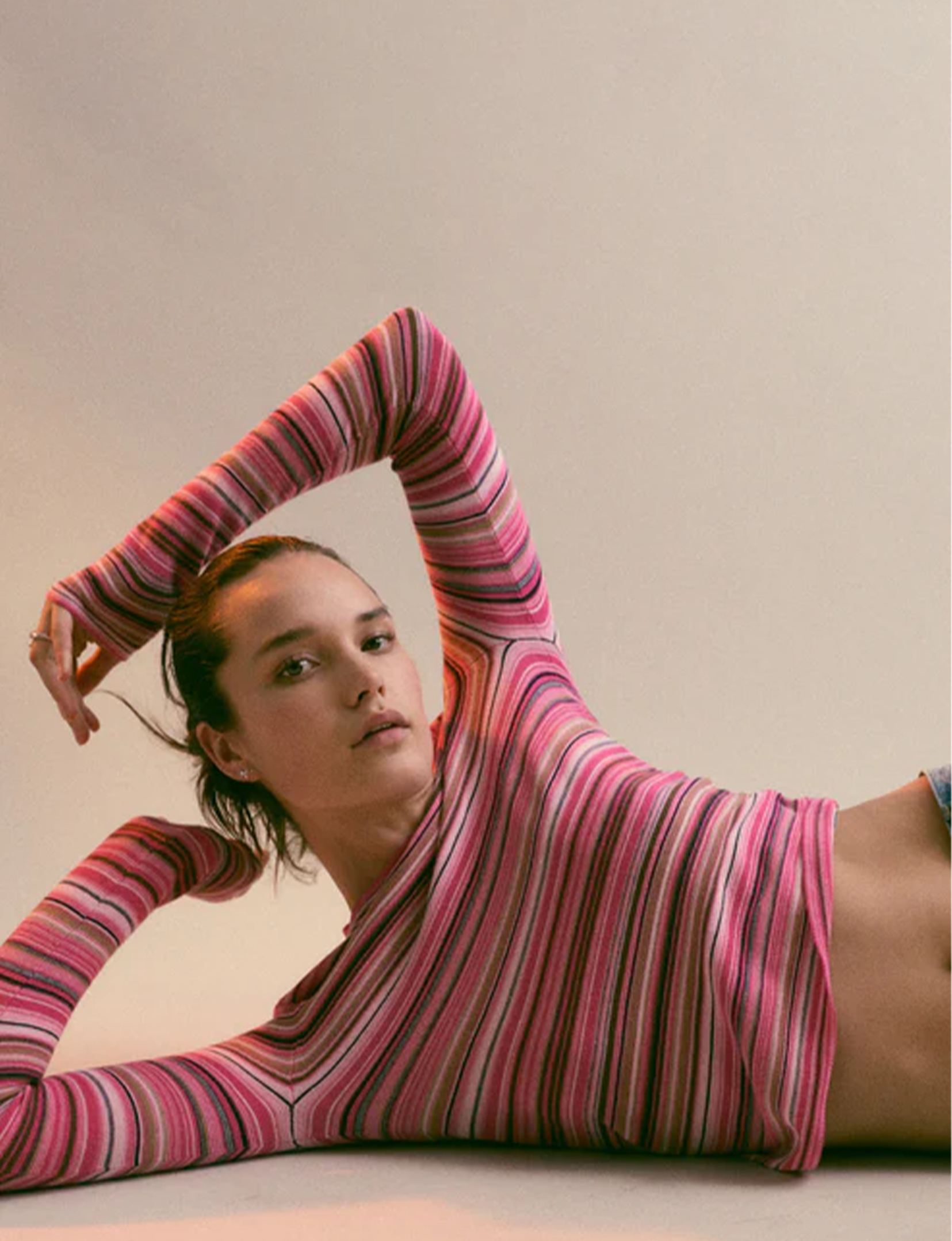Madison L/S Crew Sweater, Pink/Brown Multi