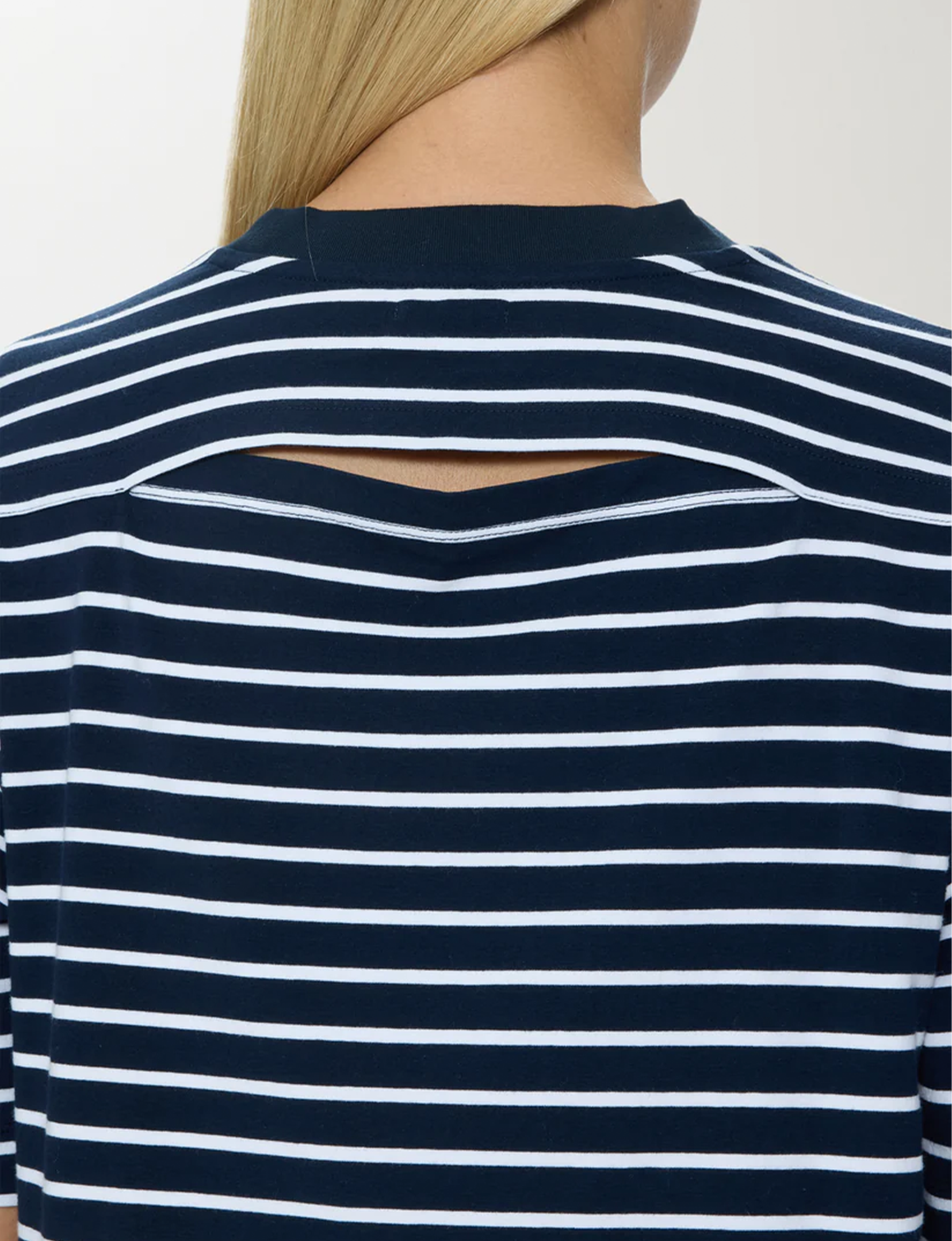Mae Cropped Tee, Navy/White Stripe