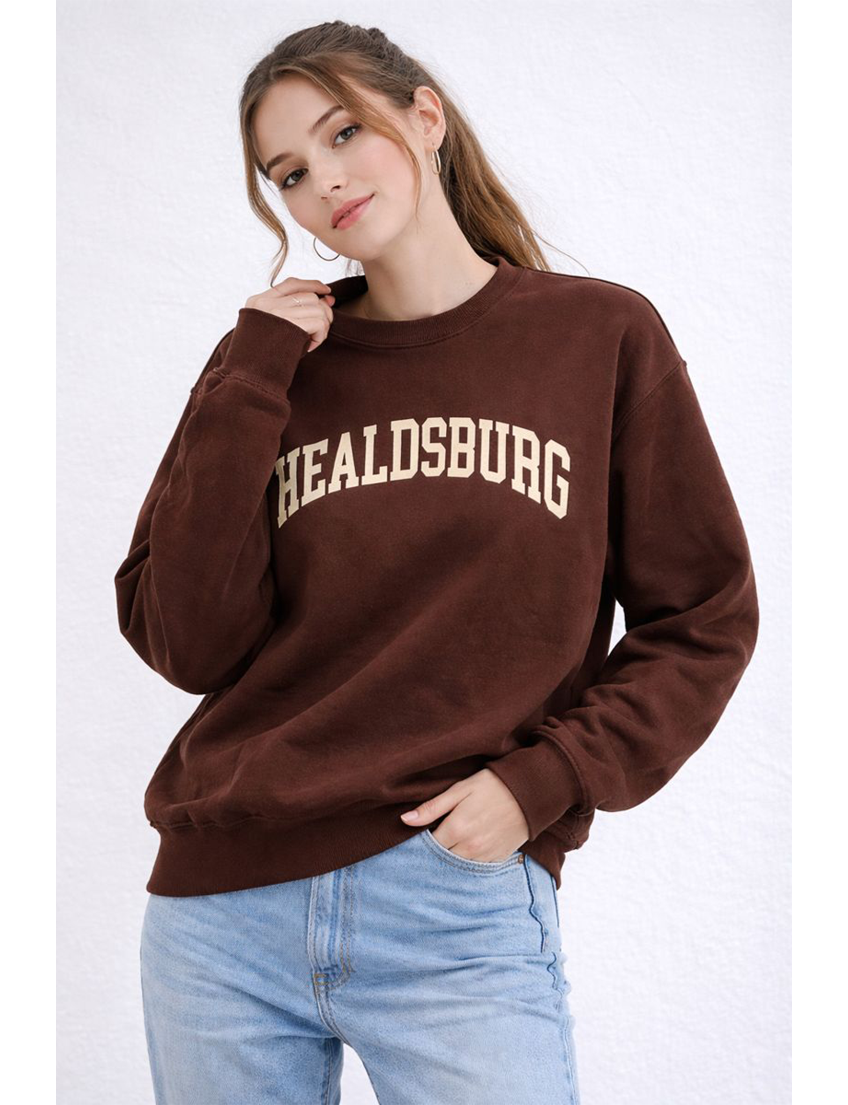 Healdsburg Crew Sweatshirt, Brown/Cream