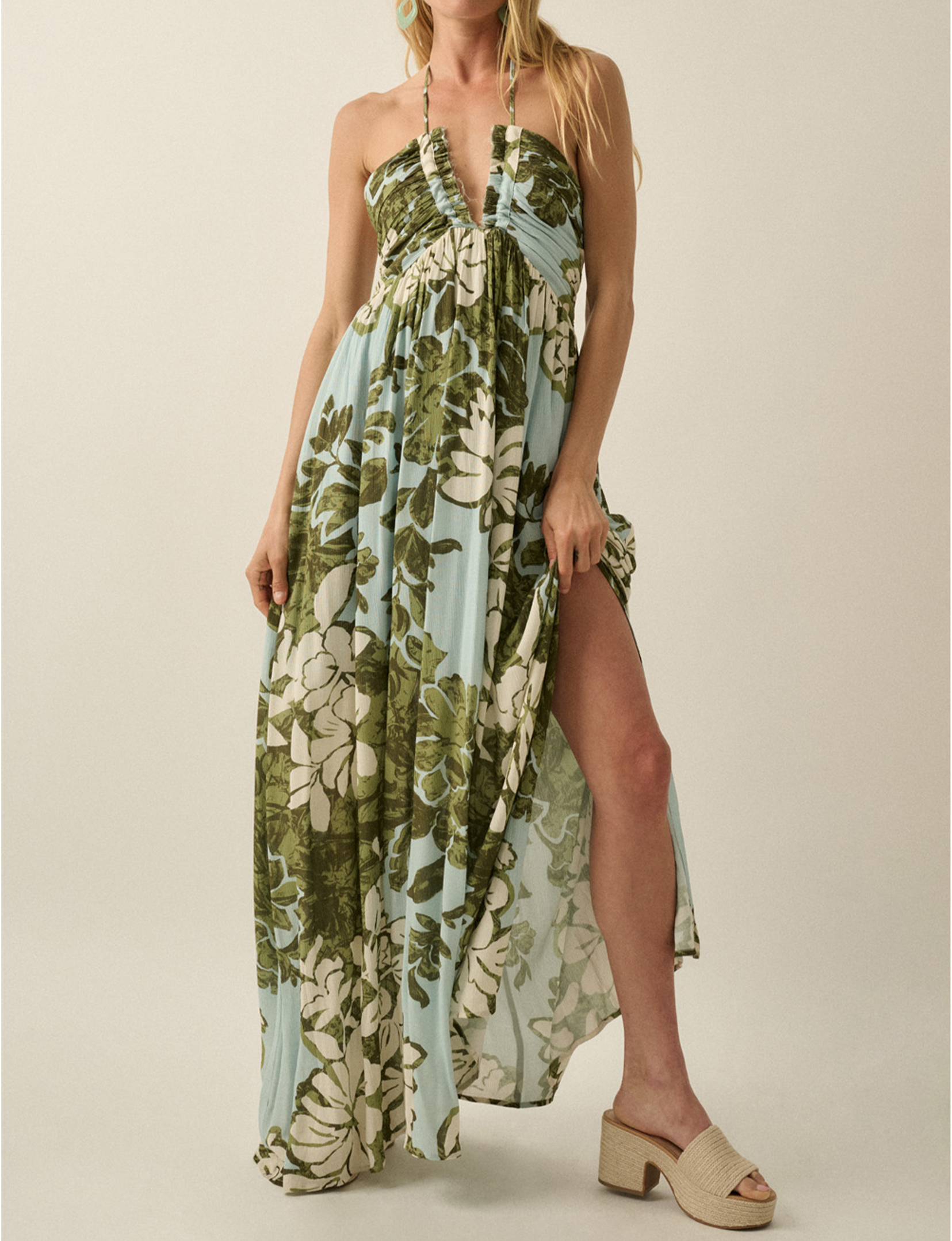 Floral Maxi Dress, Pale Blue/Green