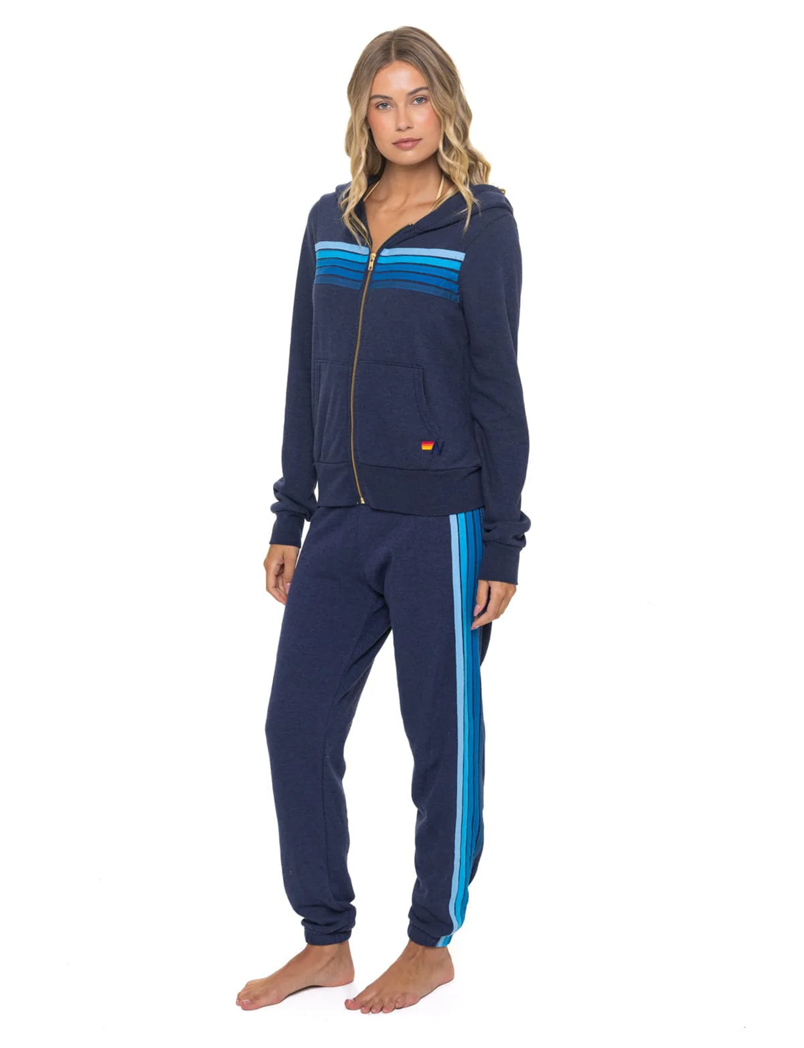 5 Stripe Zip Hoodie, Navy/Blue