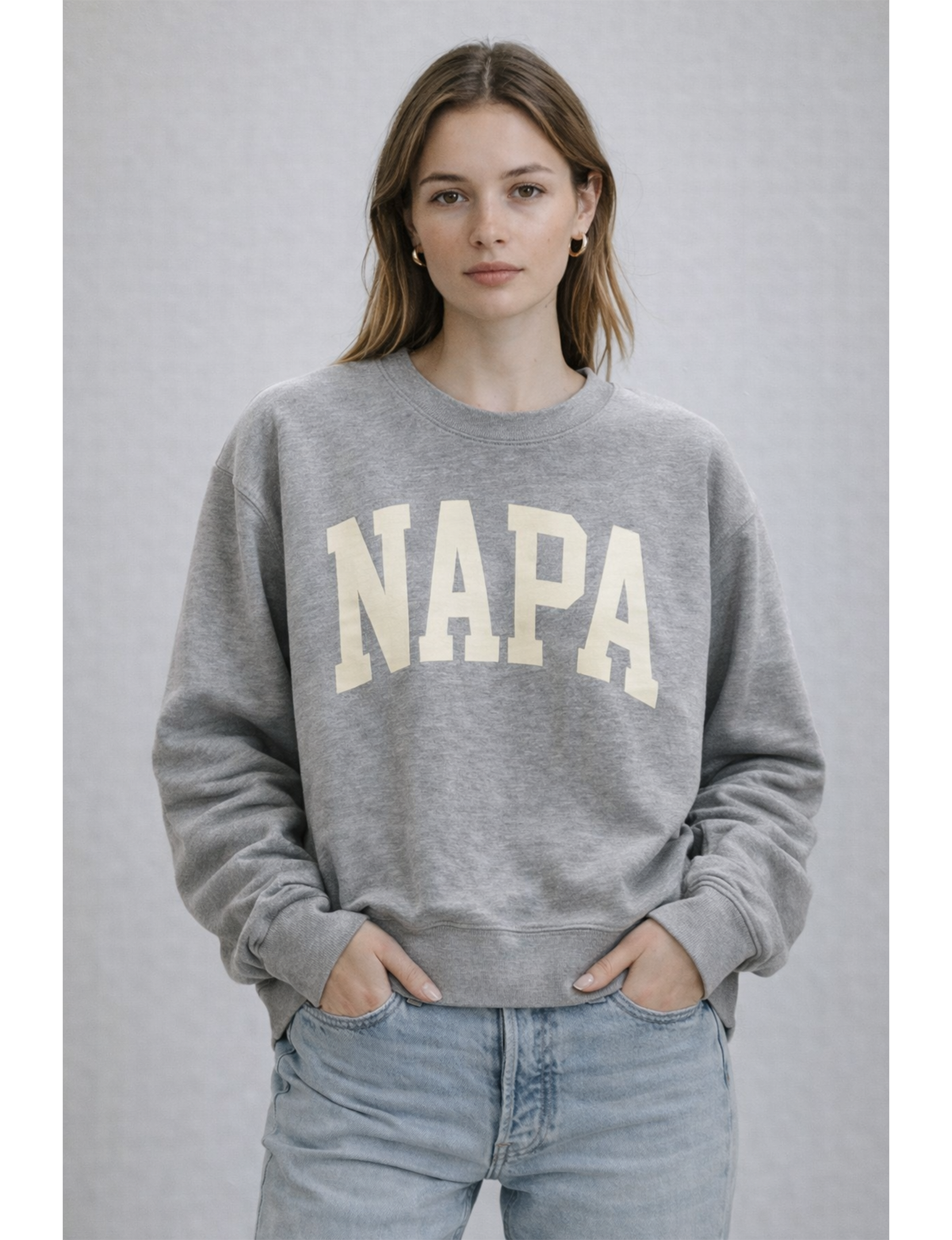 Napa Crewneck Sweatshirt, Heather Grey/Cream