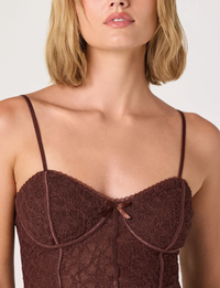 Lace Sweetheart Bustier Top, Brown
