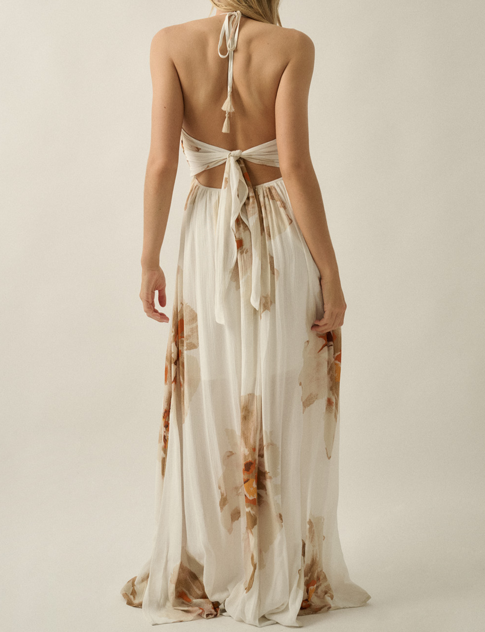 Abstract Halter Maxi Dress, Floral/Cream