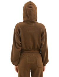 5 Stripe Cropped Relaxed Zip Hoodie, Chocolate/Espresso