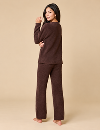 Solid Marshmallow V-Neck Lounge Set, Espresso