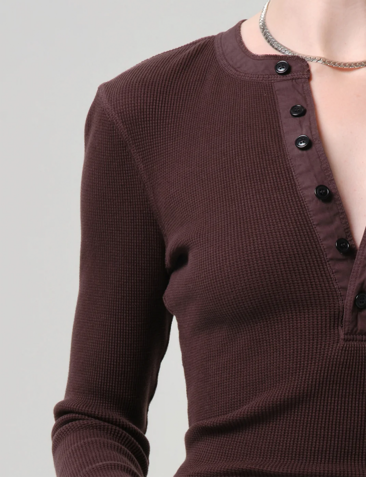 Drea Waffle Henley, Chocolate