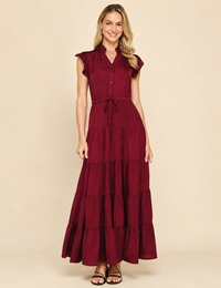 Satin Tiered Maxi Dress, Wine