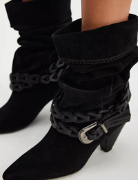 Bridget Belt Slouch Boot, Faded Black Suede