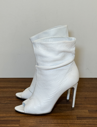 Burberry Pebbled Leather Peep-Toe Ankle Booties, White