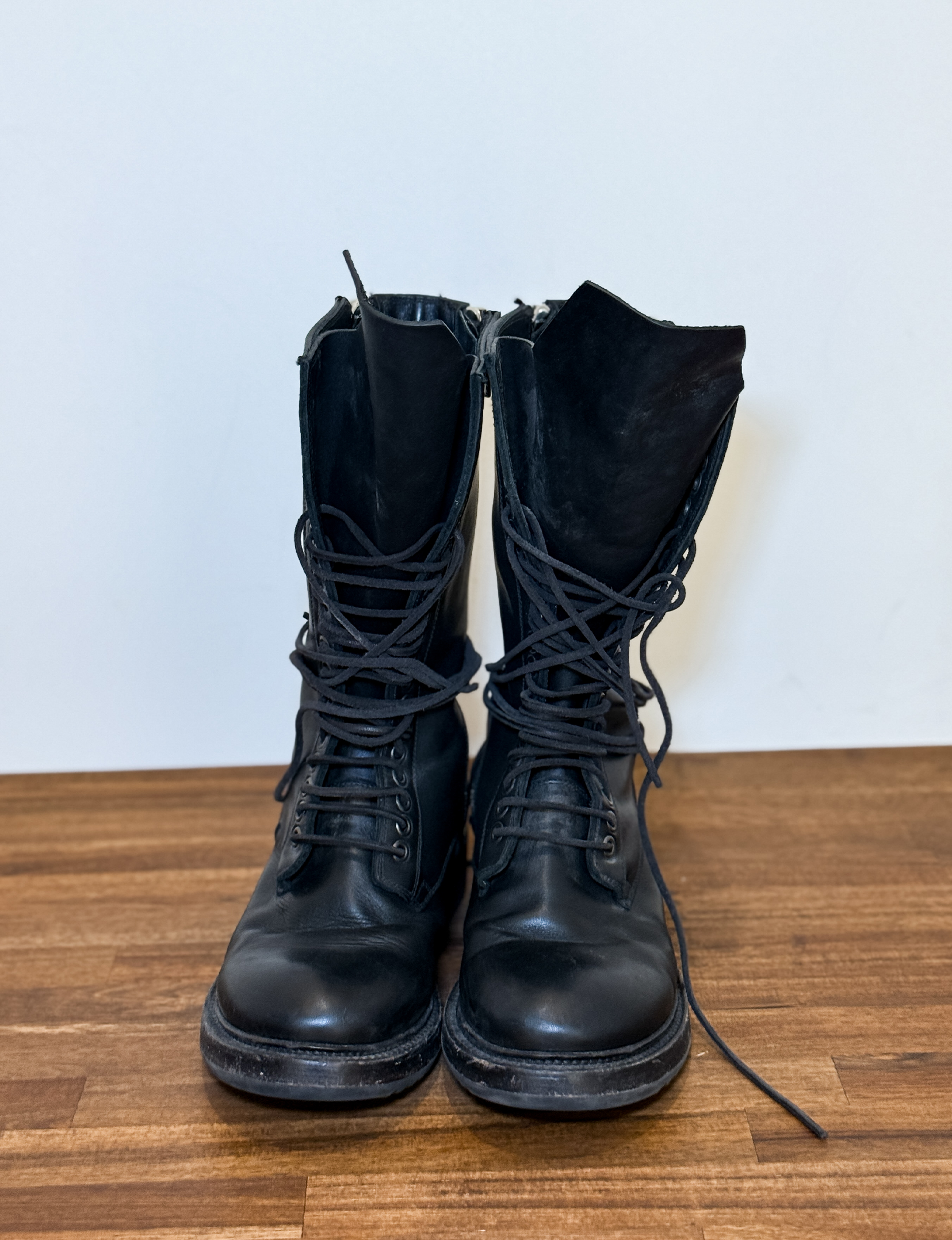 Rick Owens Combat Leather Boots, Black