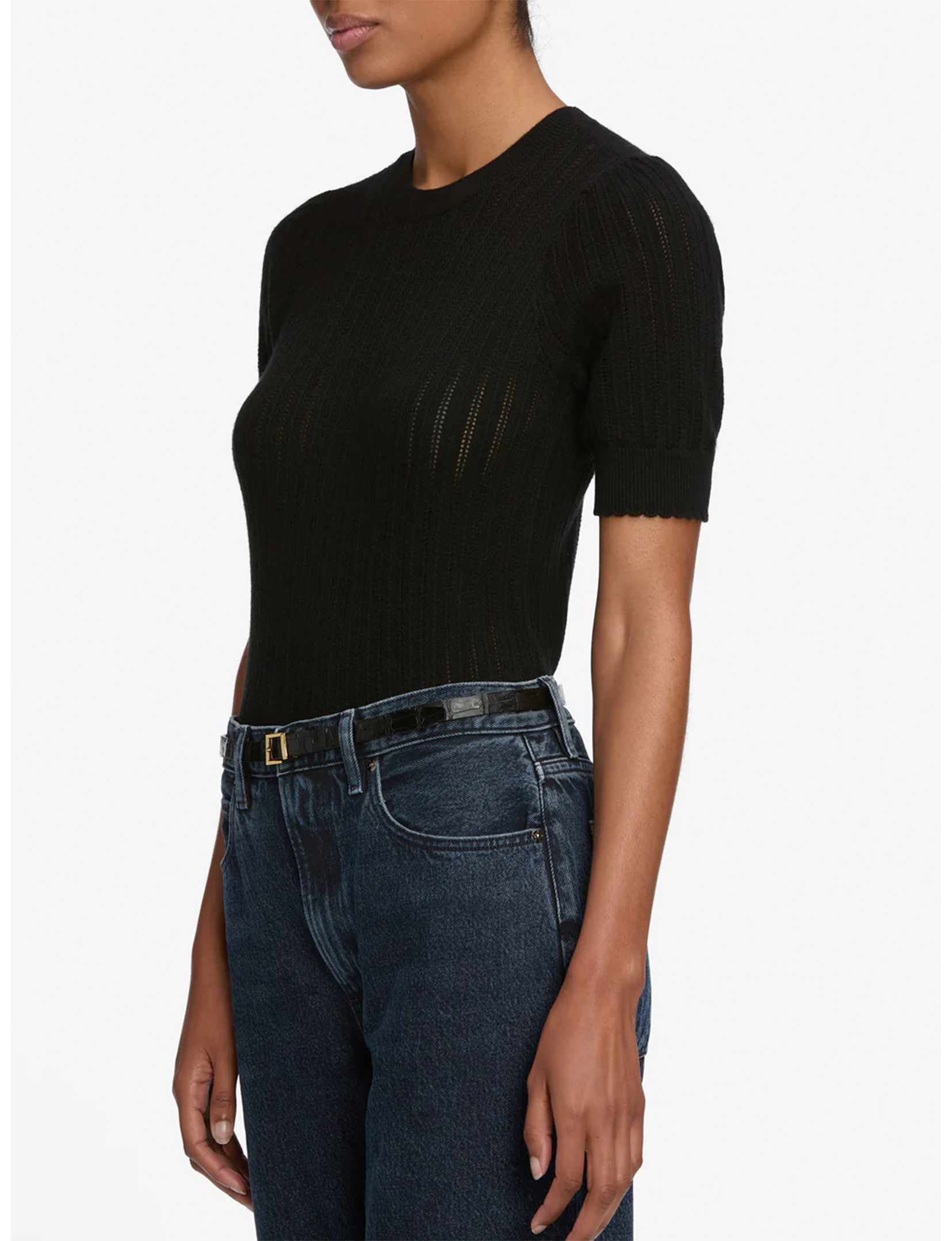 Ladder Pointelle Sweater, Black