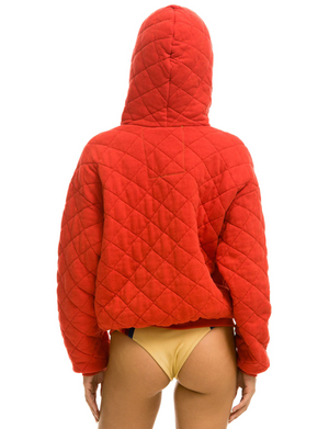 Quilted Relaxed Zip Hoodie, Red