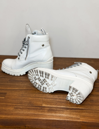 Miu Miu Leather Combat Boot, White