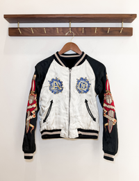 AllSaints Reversible Embroidered Bomber Jacket, Black Velvet