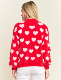 Lovely Heart Cardigan, Red/Ivory