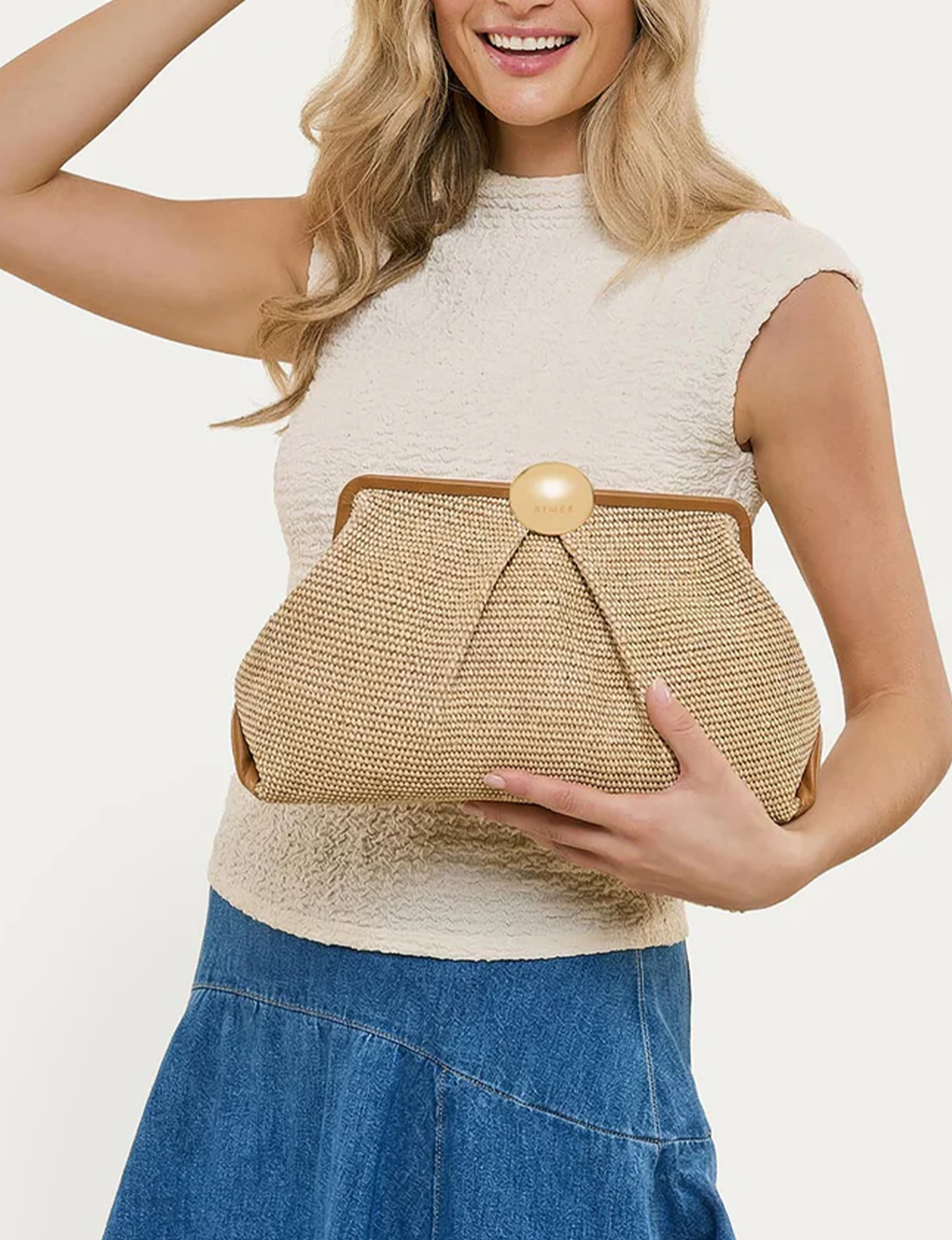 Full Circle Clutch XL, Raffia