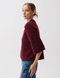 Nadya Alpaca Polo Sweater, Cherry Wine