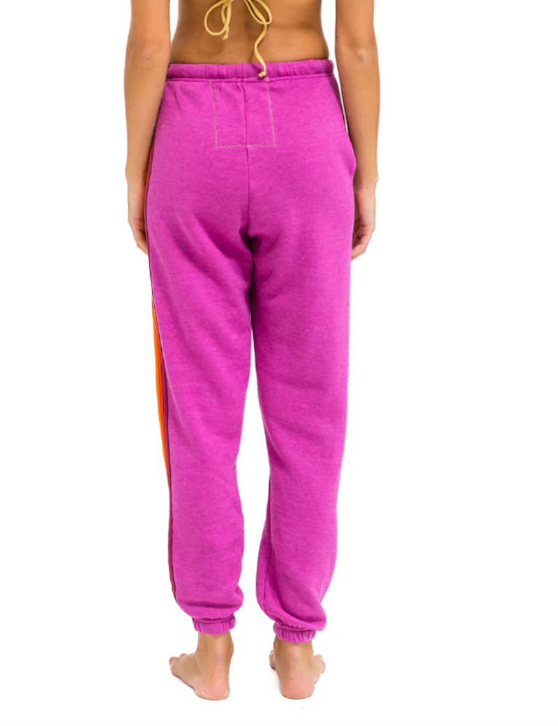 5 Stripe Womens Sweatpant, Magenta/Orange Yellow