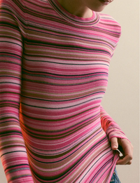 Madison L/S Crew Sweater, Pink/Brown Multi