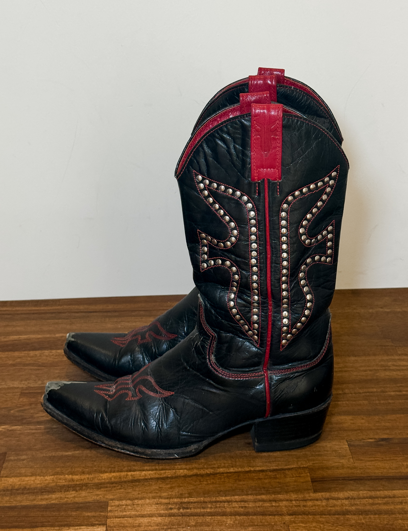 Frye Vintage Studded Cowboy Boot, Red/Black