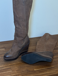 Frye Paige Wedge x Stitch Boot, Distressed Brown