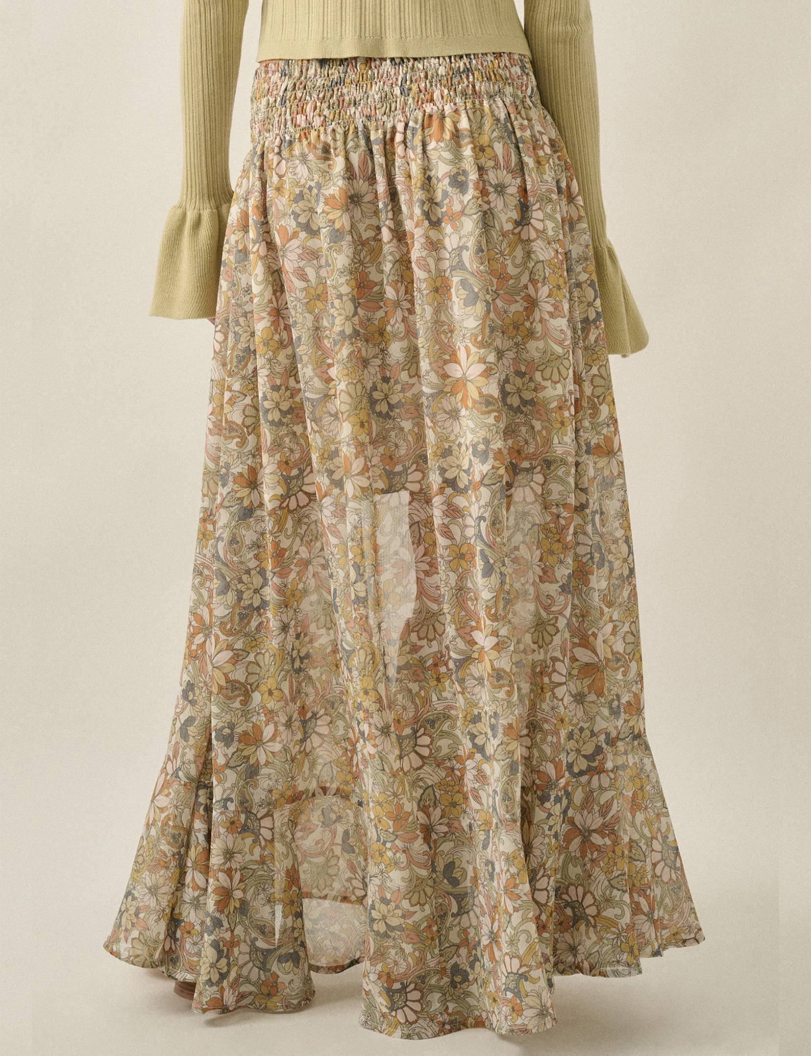 Floral Chiffon Maxi Skirt, Cream