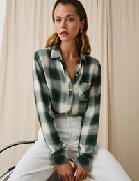 Hunter Plaid Flannel, Ivory/Olive Teal