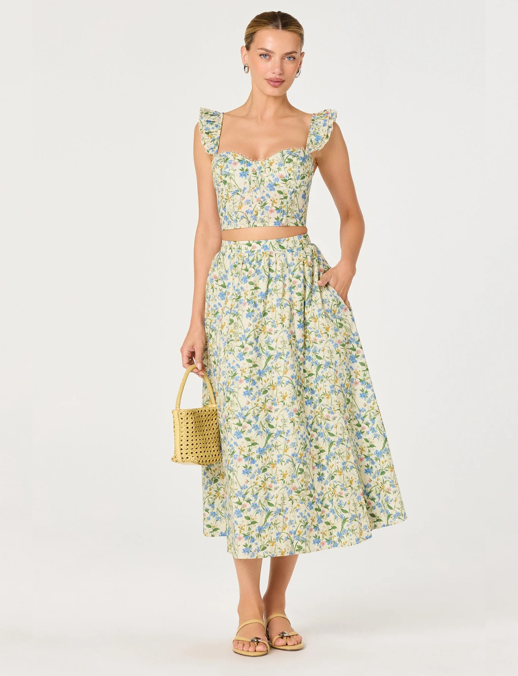 Wedelia Top, Blue/Green/Multi Floral