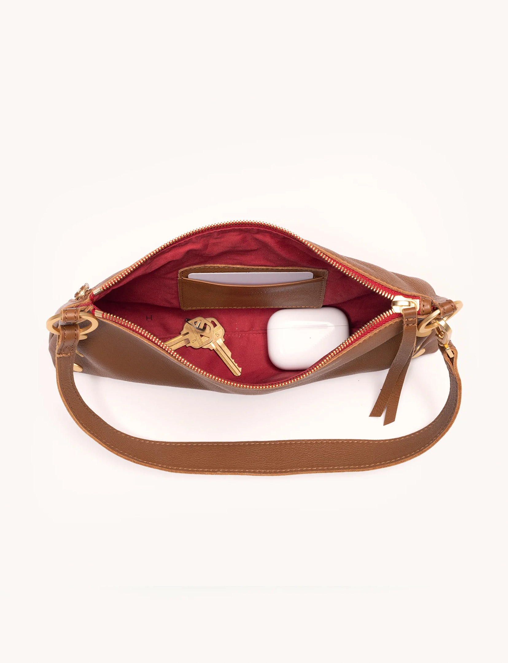 Kyle Small Handbag, Mahogany/Brushed Gold