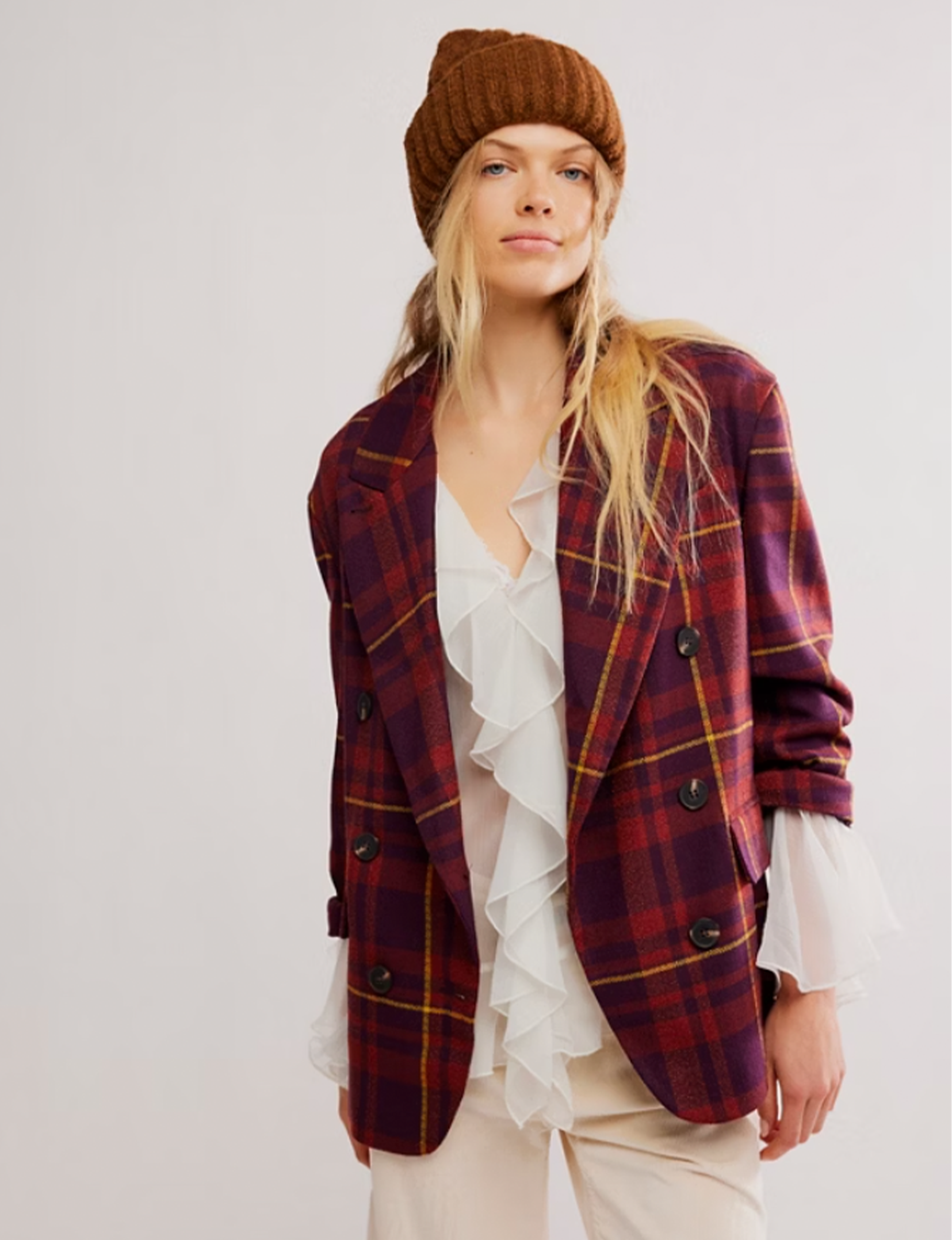 Dean Double Breasted Blazer, Plum/Combo